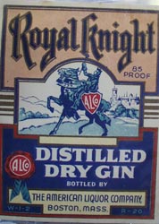 Royal Knight Dry Gin Bottle Label.