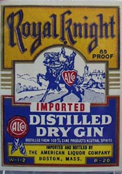 Royal Knight Dry Gin Bottle Label.