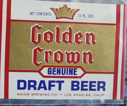 Golden Crown Draft Beer Bottle Label.