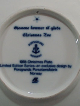 Porscrund 1978 Christmas Plate, Norway called Christmas Eve