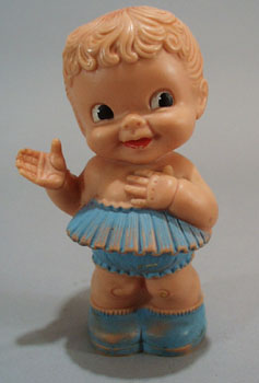 Soft squeaker rubber doll, blue skirt and shoes