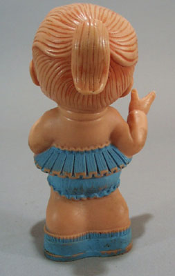 Soft squeaker rubber doll, blue skirt and shoes