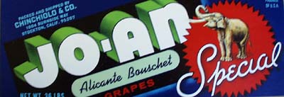 Jo-An Alicante Bouchet Grapes Crate Label