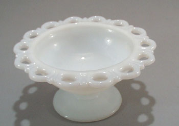 Lace Edge in milk glass footed compote.