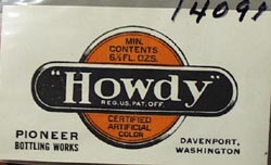 Howdy Pioneer Bottle Works Bottle Label