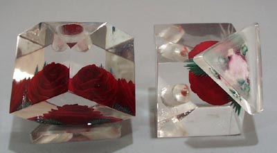 Large, Lucite Red Rose Candleholders!
