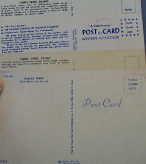 Turtle Creek Dallas & 3 Other Postcards