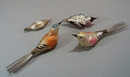 4 mercury glass birds, old, 2 are clip feet birds,