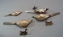 4 mercury glass birds, old, 2 are clip feet birds,