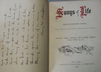 1870 Songs of Life, Book, Poems by , Autographs