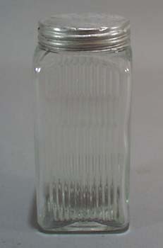 Primitive kitchen refrigerator jar. Clear glass jar