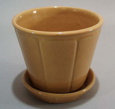 Yelloware mustard colored flower pot