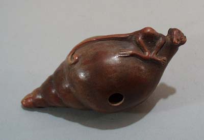 Monkey on shell pipe.