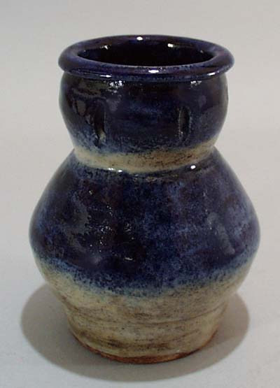Unusual stoneware pot with cobalt blue