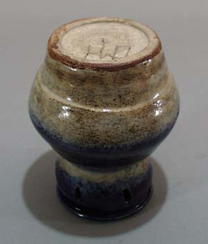 Unusual stoneware pot with cobalt blue