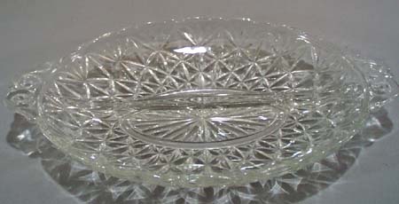 Divided Glass relish bowl with pressed quilted star