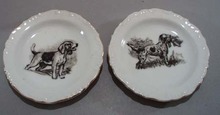 Pr Dog nut dishes, wonderful porcelain little plates