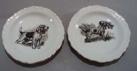 Pr Dog nut dishes, wonderful porcelain little plates