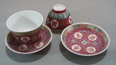 Pr of Rose color rice bowls