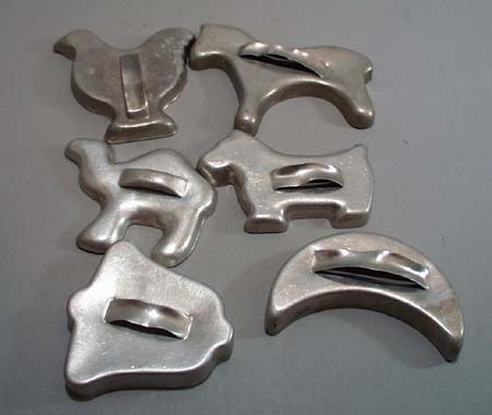 6 old cookie cutters, Horse, chicken, camel, moon