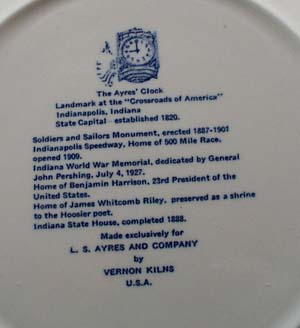 Indianapolis Speedway souvineer plate by Vernon Kilns