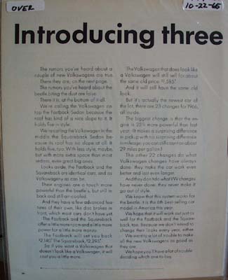 VW Introducing 3 new ones Ad 1965.