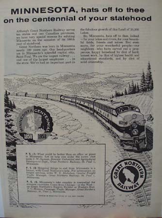 Great Northern RR Minnesota Ad 1958