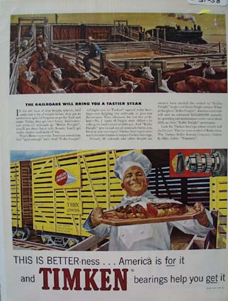 Timken Bearings For Faster Railroads Ad 1958