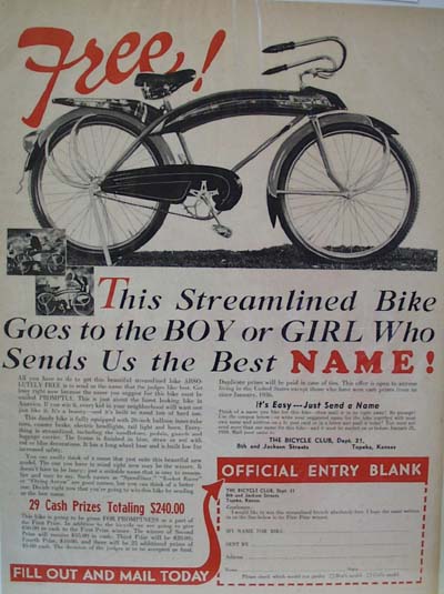 Bicycle Club Free Bike Ad 1939