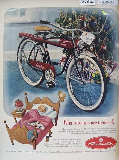 Roadmaster Bicycle Christmas Ad 1952