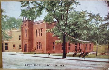 City Hall Moline Illinois postcard, 1907 postcard