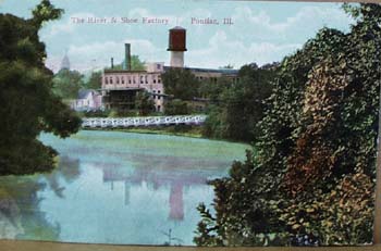 River & Shoe Factory, Pontiac Illinois 1909 postcard