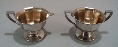 Wide panel cream & sugar with chipendale style handles