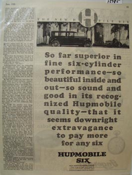 Hupmobile Six Auto Far Superior Ad 1926