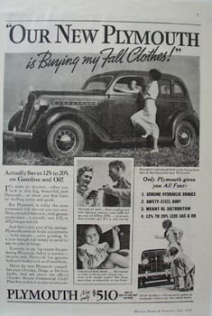 Plymouth Buying my Fall Clothes Ad 1935