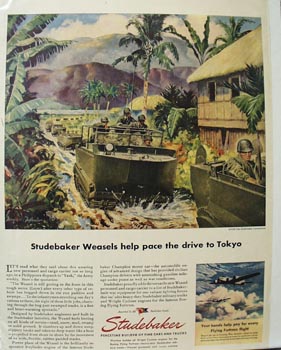 Studebaker Weasels pace drive to Tokyo Ad 1945.