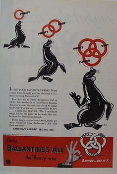 Ballantine Ale with Penguins Ad 1939