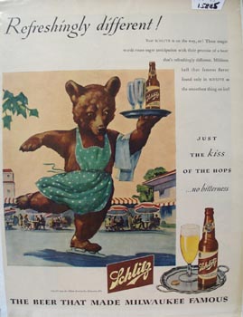 Schlitz Beer Refreshingly Different Ad 1945