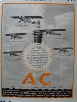 A C Spark Plug New York to Paris Ad 1927