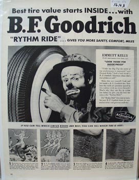 B F Goodrich Tire & Emmett Kelly Ad 1950