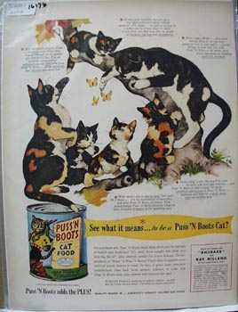 Puss 'N Boots Cats & Butterflies Ad 1951