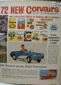 General Mills Corvairs Sweepstakes Ad 1960
