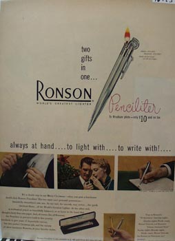 Ronson Two Gifts in One Ad 1949