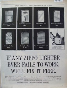 Zippo Lighter W,C Kesslers Zippo Ad 1965