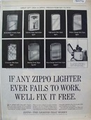 Zippo Lighter W,C Kesslers Zippo Ad 1965