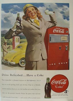 Coca-Cola Woman With Yellow Car Ad 1948