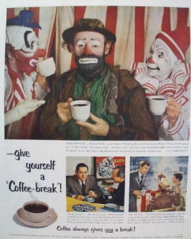 Pay American Coffee Bureau & Emmett Kelly Ad 1953