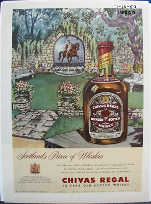 Chivas Regal Whiskey & Flower Garden Ad 1953