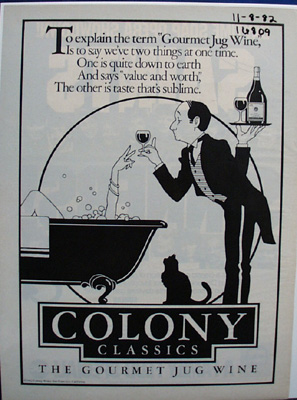 Gourmet Jug Wine Colony Classic Ad 1982