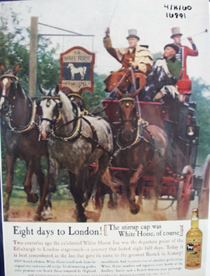 White Horse scotch whisky Eight days to London Ad.